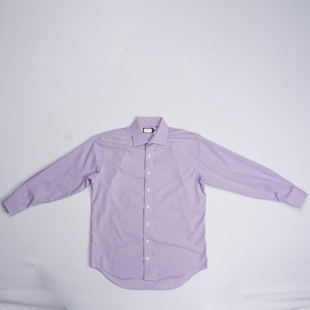Lorenzo Uomo Dress Shirt Mens 16.5 32/33 Purple White Gingham Long Sleeve Cotton